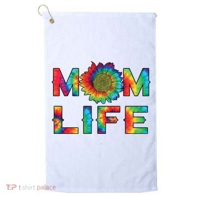 Mom Life Colorful Rainbow Sunflower Golf Towel