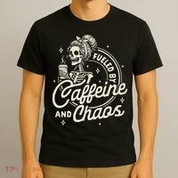 Mom Life Coffee Lover Motherhood Fueled By Caffeine & Chaos T-Shirt thumb 3