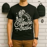 Mom Life Coffee Lover Motherhood Fueled By Caffeine & Chaos T-Shirt thumb 6