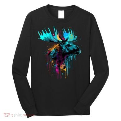 Moose Lovers Colorful Pop Art Beautiful Moose Long Sleeve Shirt