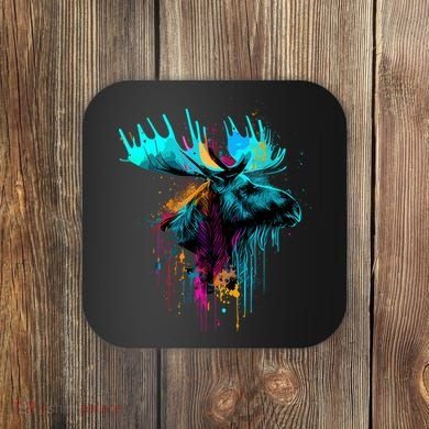 Moose Lovers Colorful Pop Art Beautiful Moose Coaster