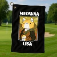Meowna Lisa Cat Portrait Golf Towel thumb 1