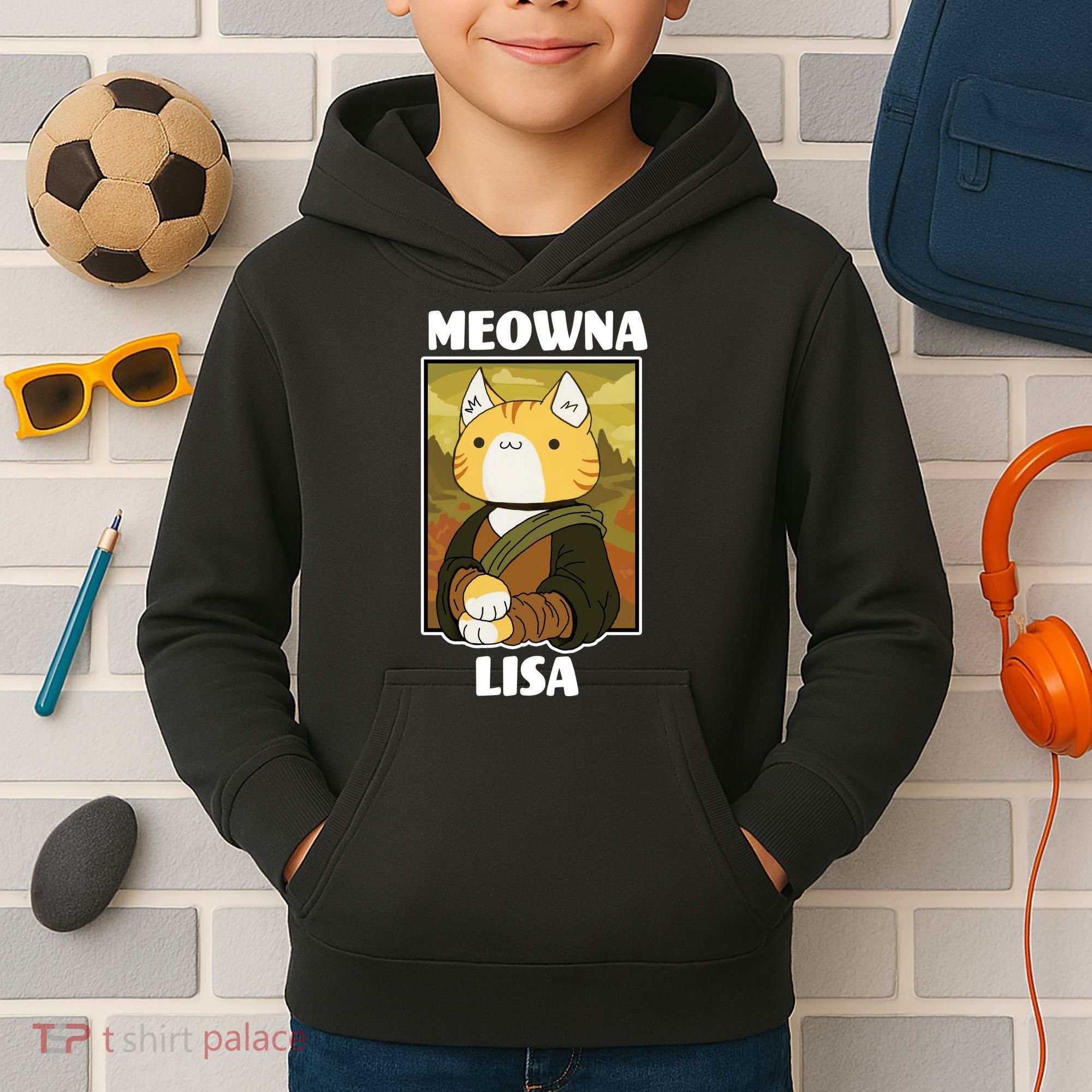 Meowna Lisa Cat Portrait Kids Hoodie