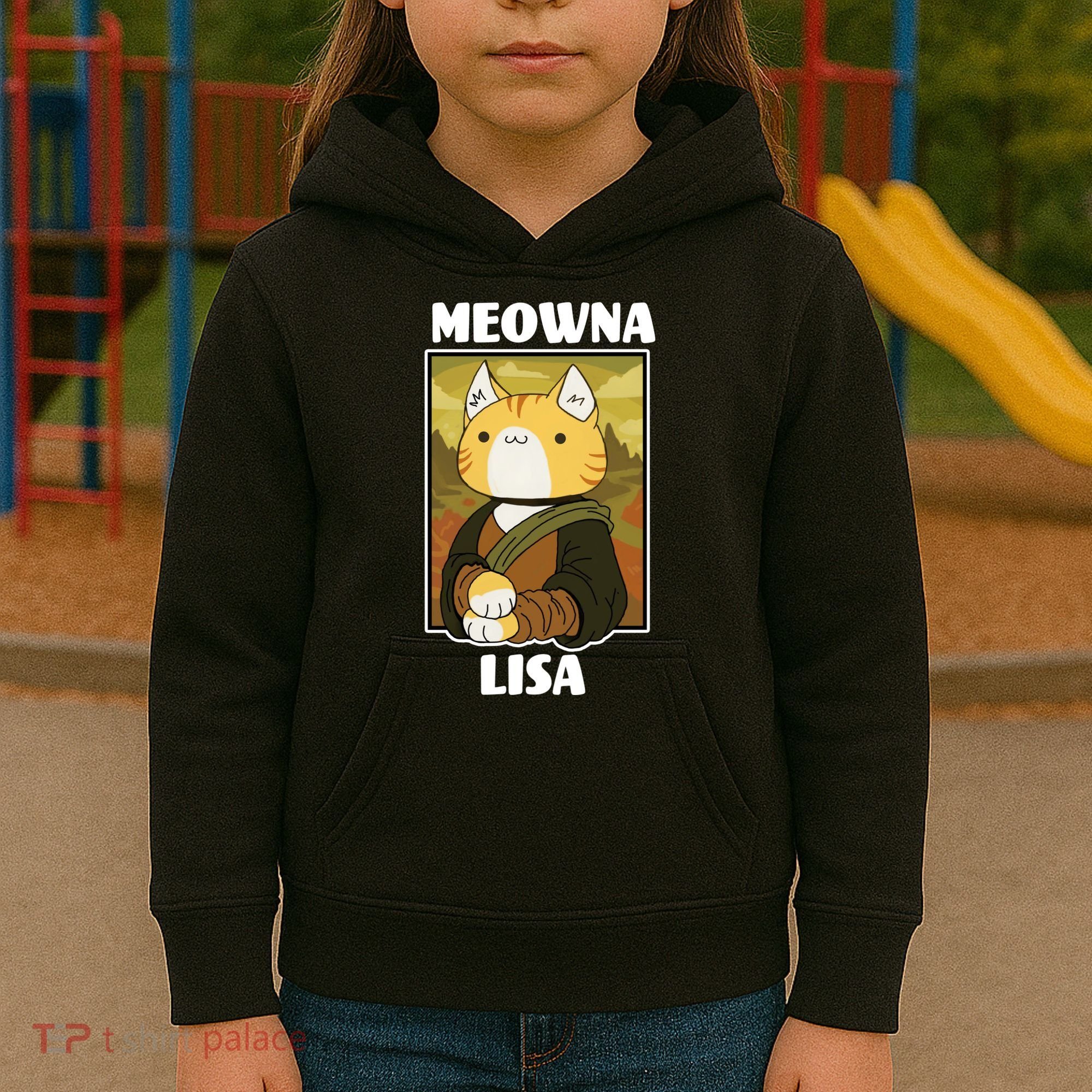 Meowna Lisa Cat Portrait Kids Hoodie