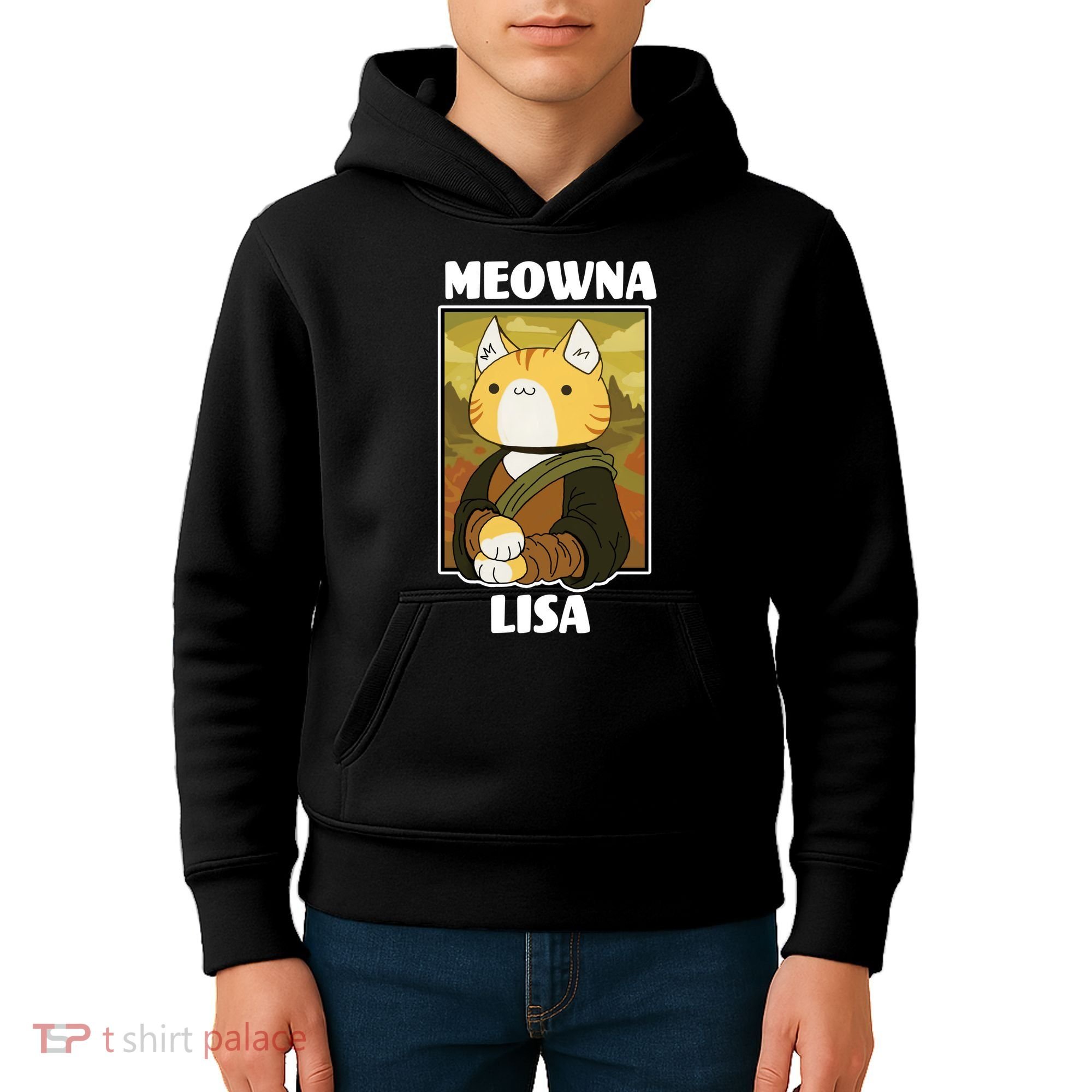Meowna Lisa Cat Portrait Kids Hoodie