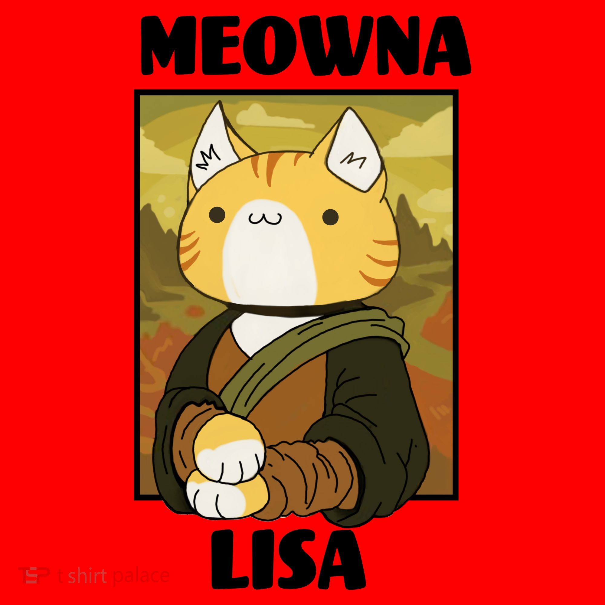 Meowna Lisa Cat Portrait Santa Hat