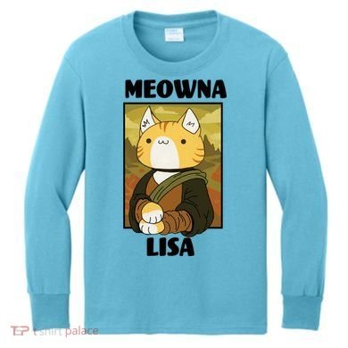 Meowna Lisa Cat Portrait Kids Long Sleeve Shirt