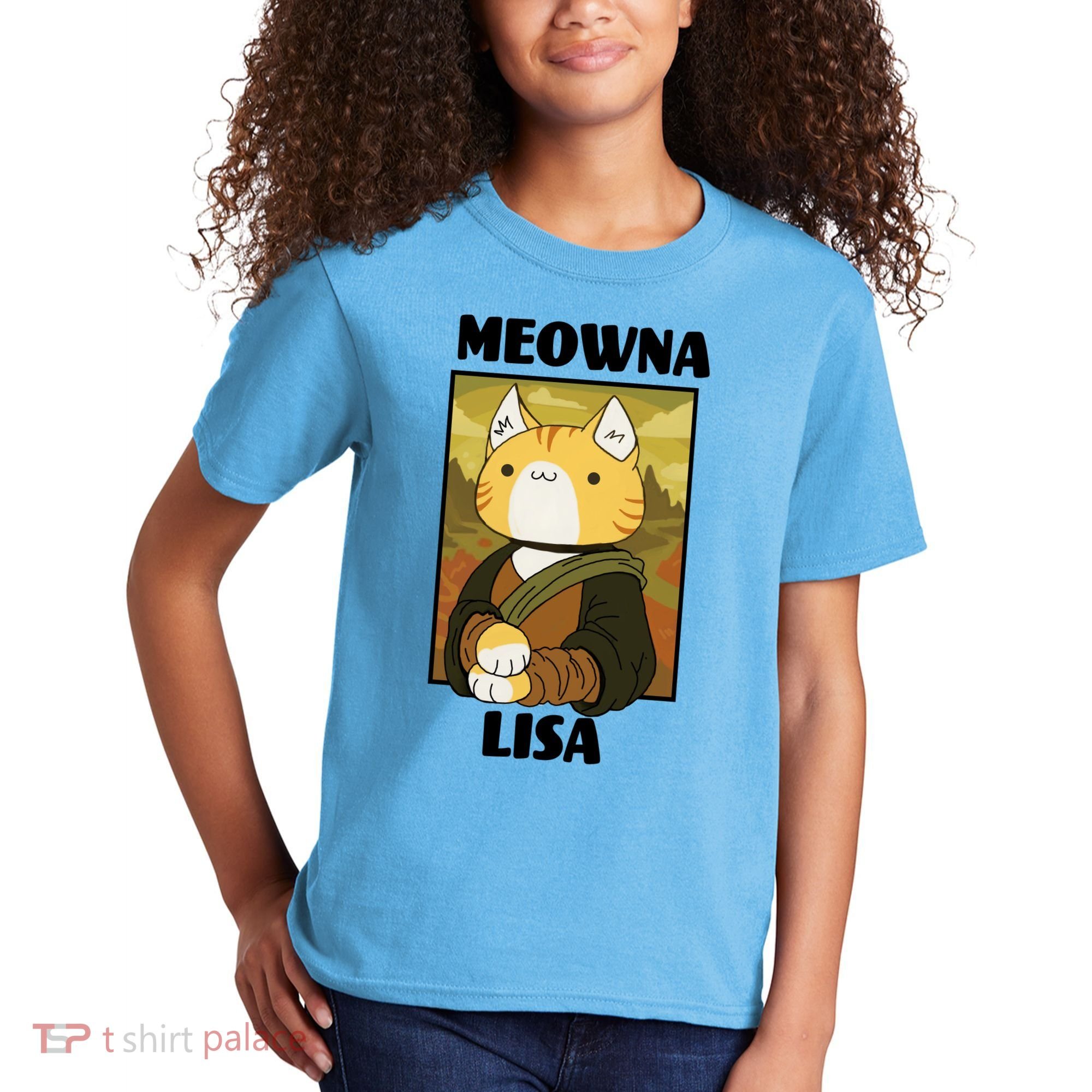 Meowna Lisa Cat Portrait Kids T-Shirt
