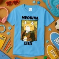 Meowna Lisa Cat Portrait Kids T-Shirt thumb 3