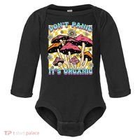Mushroom Lover Dont Panic Its Organic Psychedelic Groovy Baby Long Sleeve Bodysuit thumb 0