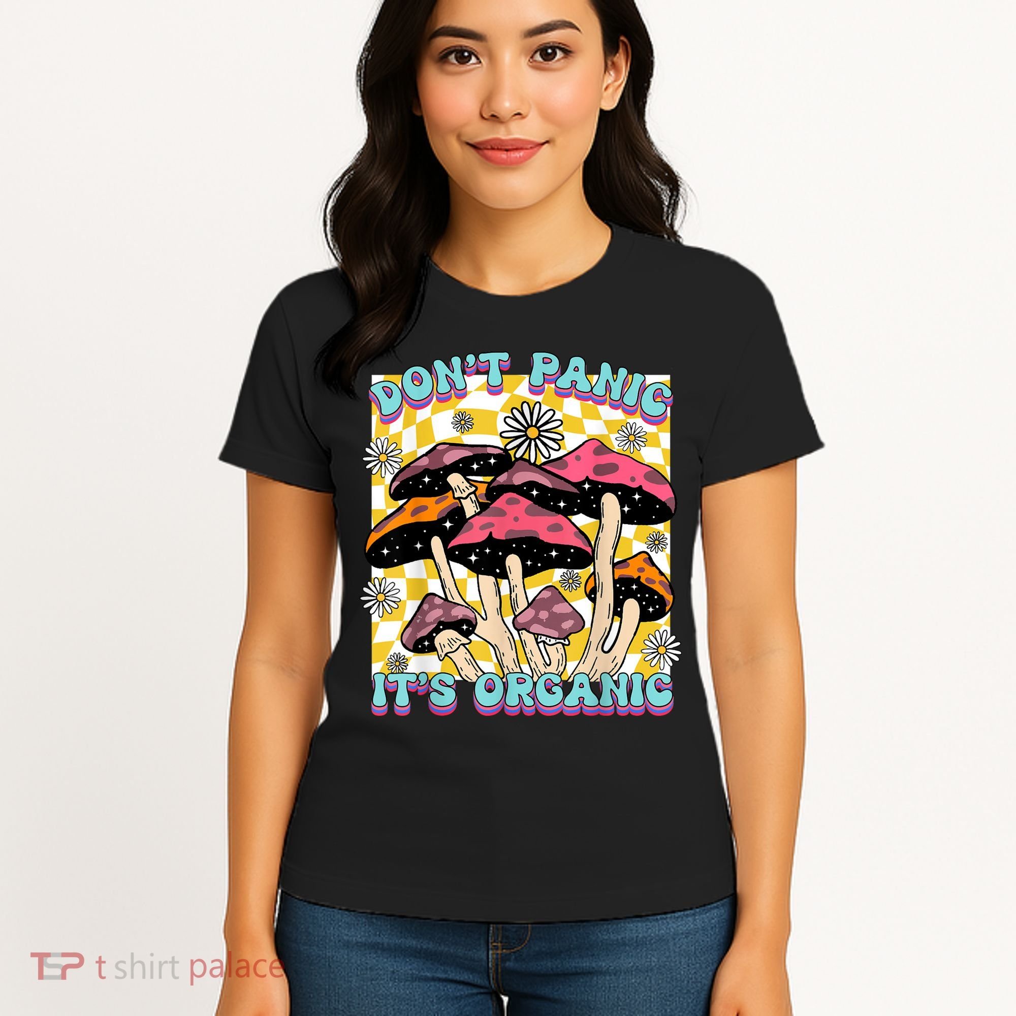 Mushroom Lover Dont Panic Its Organic Psychedelic Groovy Women's T-Shirt