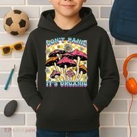 Mushroom Lover Dont Panic Its Organic Psychedelic Groovy Kids Hoodie thumb 2