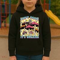 Mushroom Lover Dont Panic Its Organic Psychedelic Groovy Kids Hoodie thumb 3