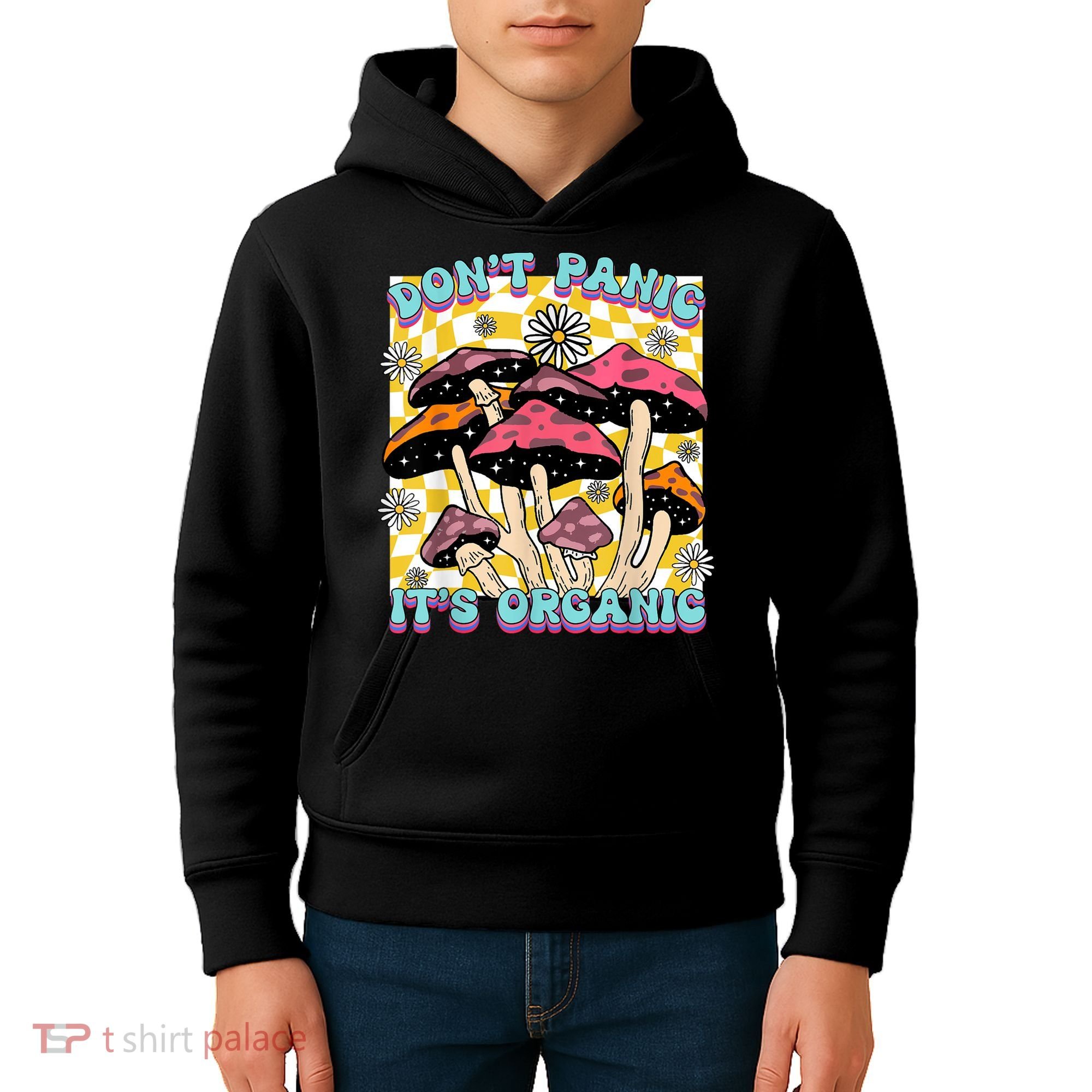 Mushroom Lover Dont Panic Its Organic Psychedelic Groovy Kids Hoodie