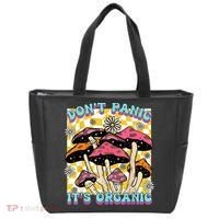 Mushroom Lover Dont Panic Its Organic Psychedelic Groovy Tote Bag thumb 0