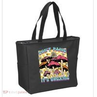 Mushroom Lover Dont Panic Its Organic Psychedelic Groovy Tote Bag thumb 2