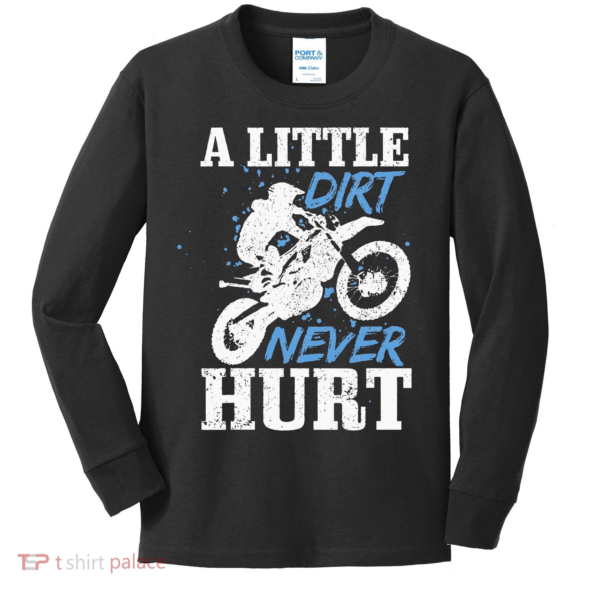 Motocross Little Dirt Never Hurt Dirt Bike MX Racing Biker Kids Long Sleeve Shirt