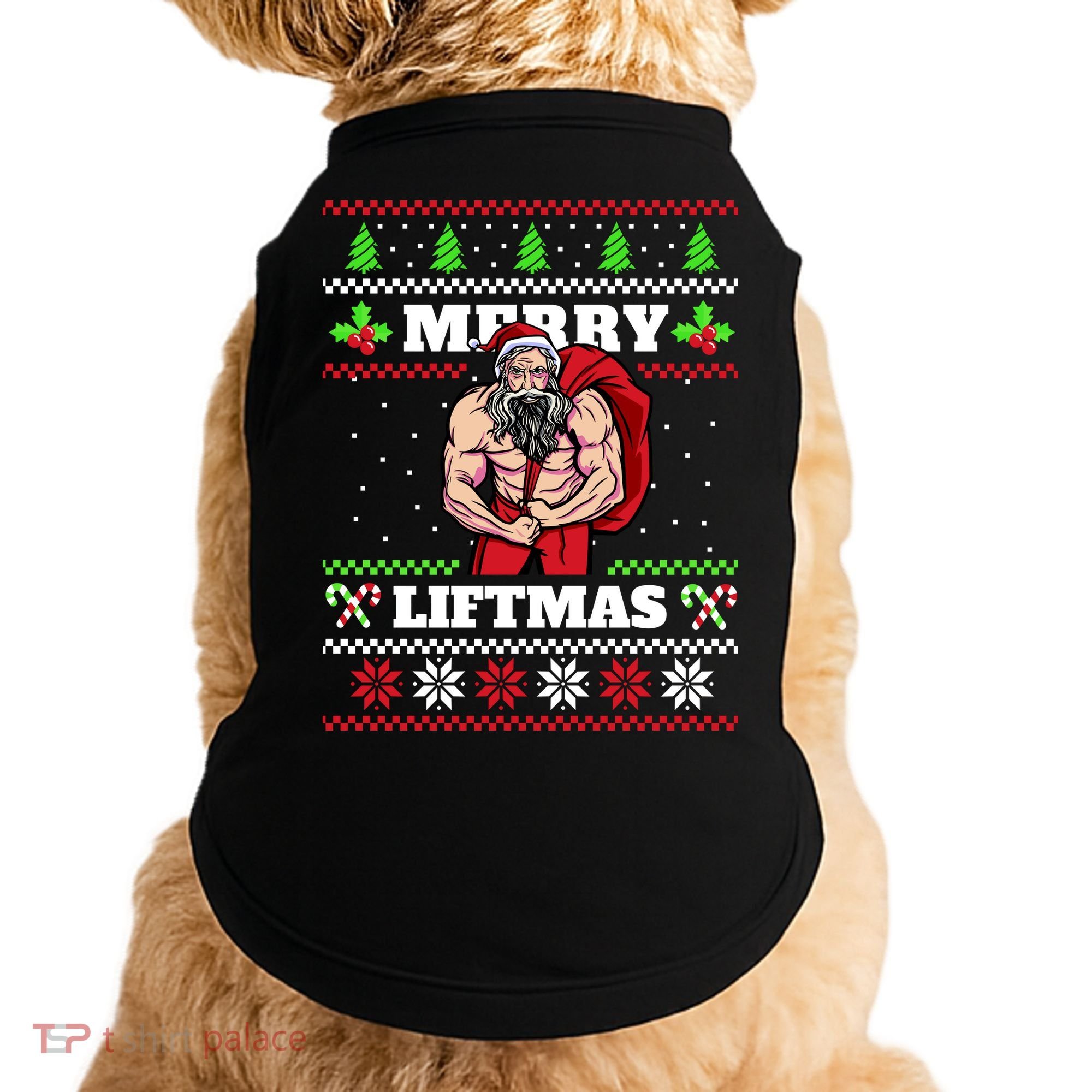 Merry Liftmas Funny Lifting Weights Jacked Santa Claus Ugly Christmas Doggie Tank
