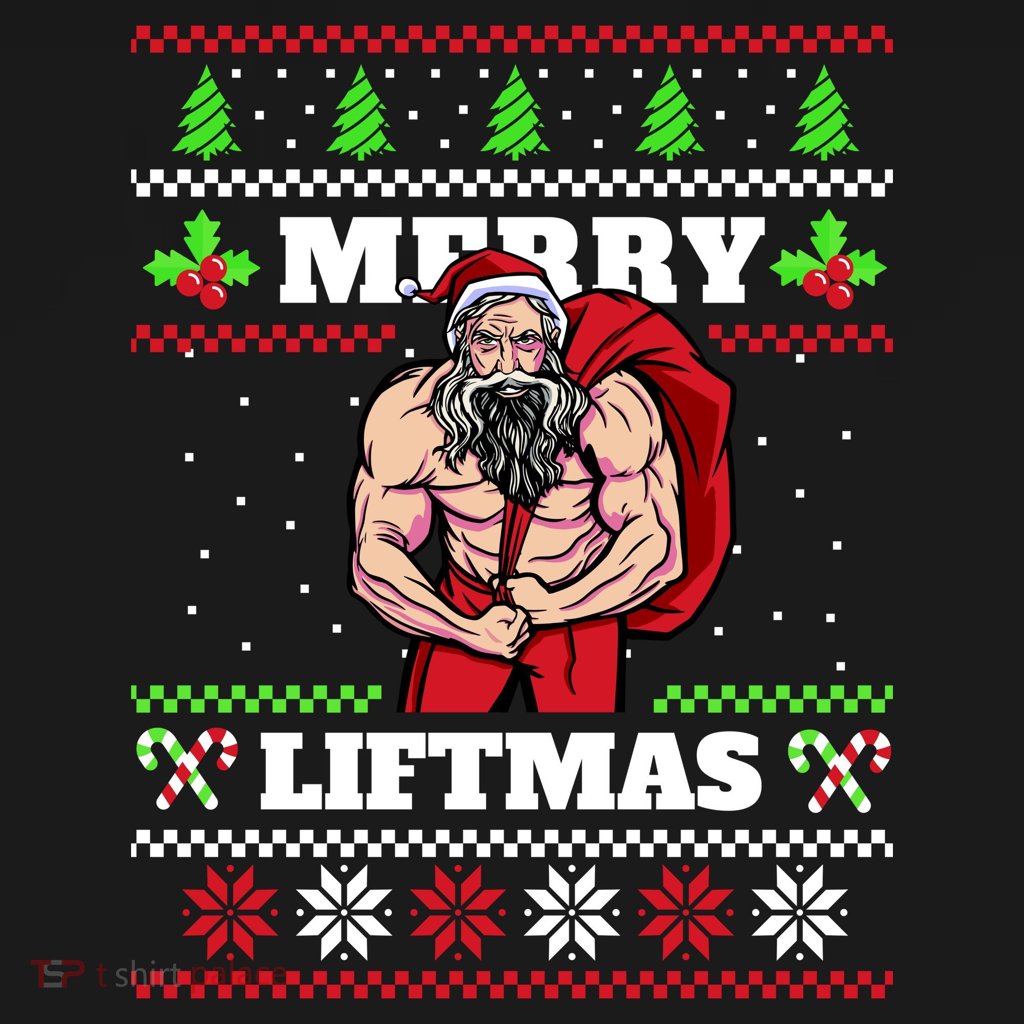 Merry Liftmas Funny Lifting Weights Jacked Santa Claus Ugly Christmas USA-Made Doggie Bandana