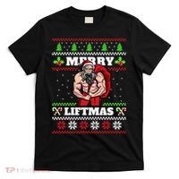 Merry Liftmas Funny Lifting Weights Jacked Santa Claus Ugly Christmas T-Shirt thumb 0