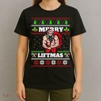 Merry Liftmas Funny Lifting Weights Jacked Santa Claus Ugly Christmas T-Shirt thumb 4