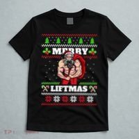 Merry Liftmas Funny Lifting Weights Jacked Santa Claus Ugly Christmas T-Shirt thumb 5