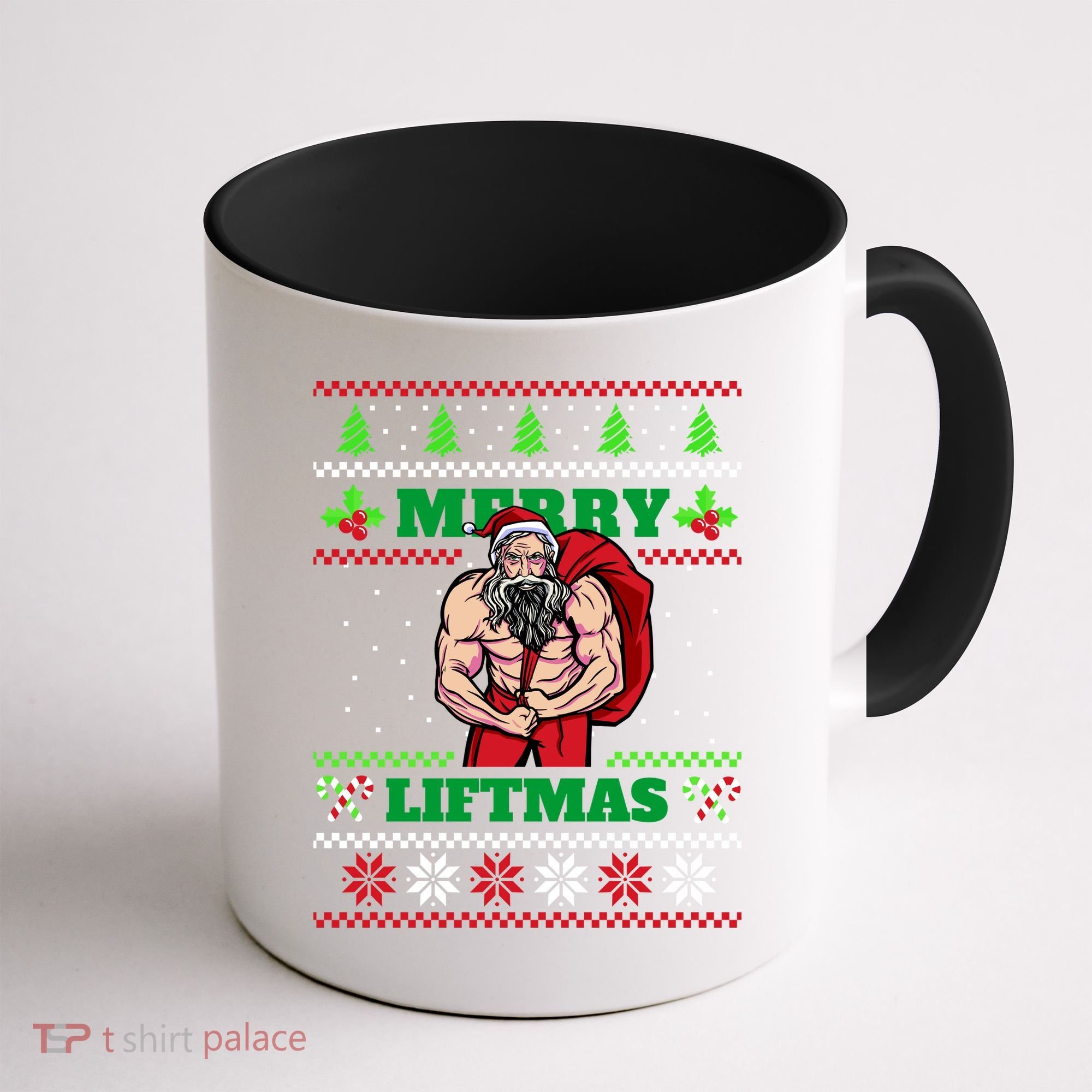 Merry Liftmas Funny Lifting Weights Jacked Santa Claus Ugly Christmas Coffee Mug