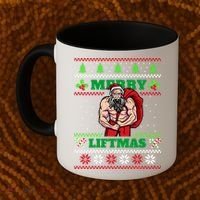 Merry Liftmas Funny Lifting Weights Jacked Santa Claus Ugly Christmas Coffee Mug thumb 2