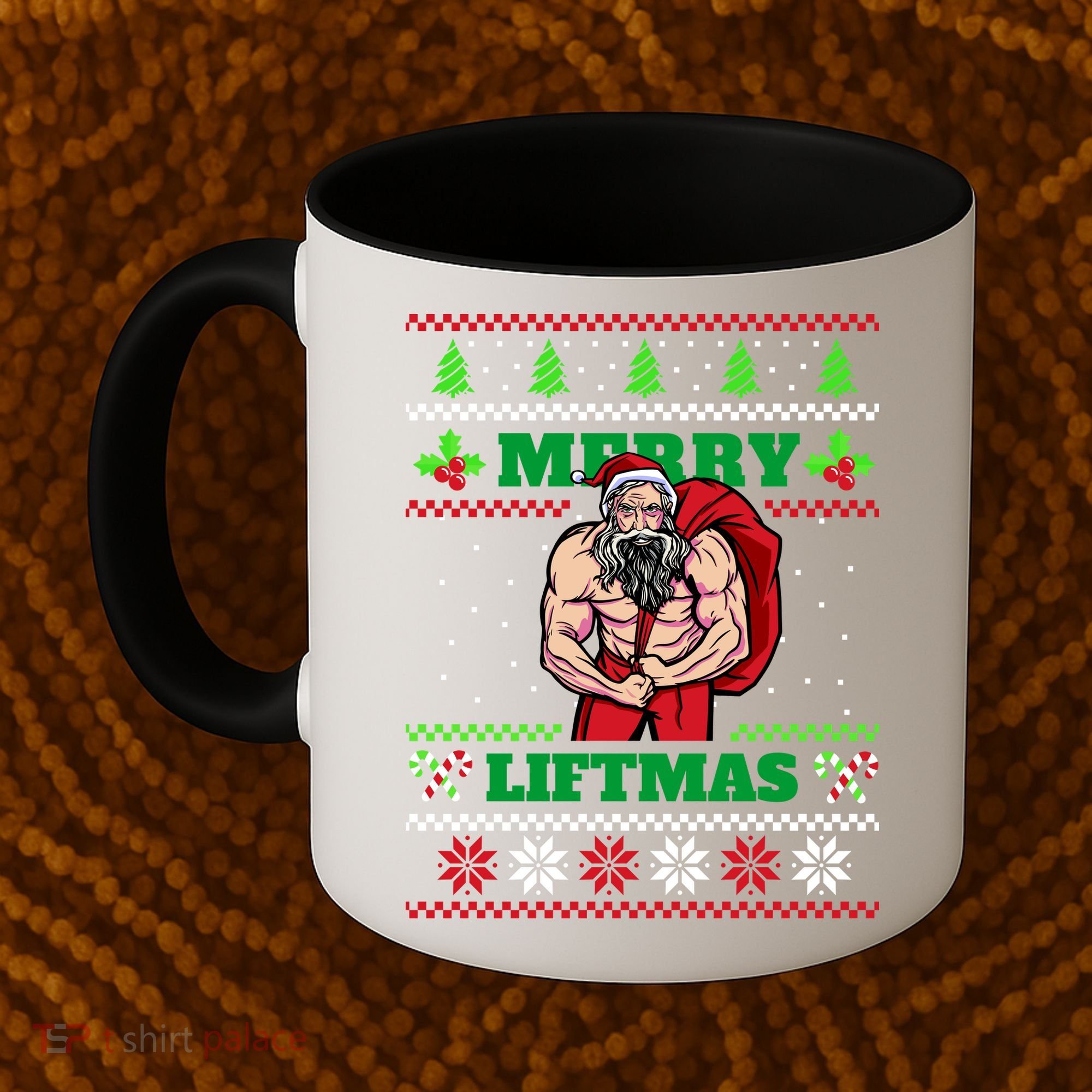 Merry Liftmas Funny Lifting Weights Jacked Santa Claus Ugly Christmas Coffee Mug