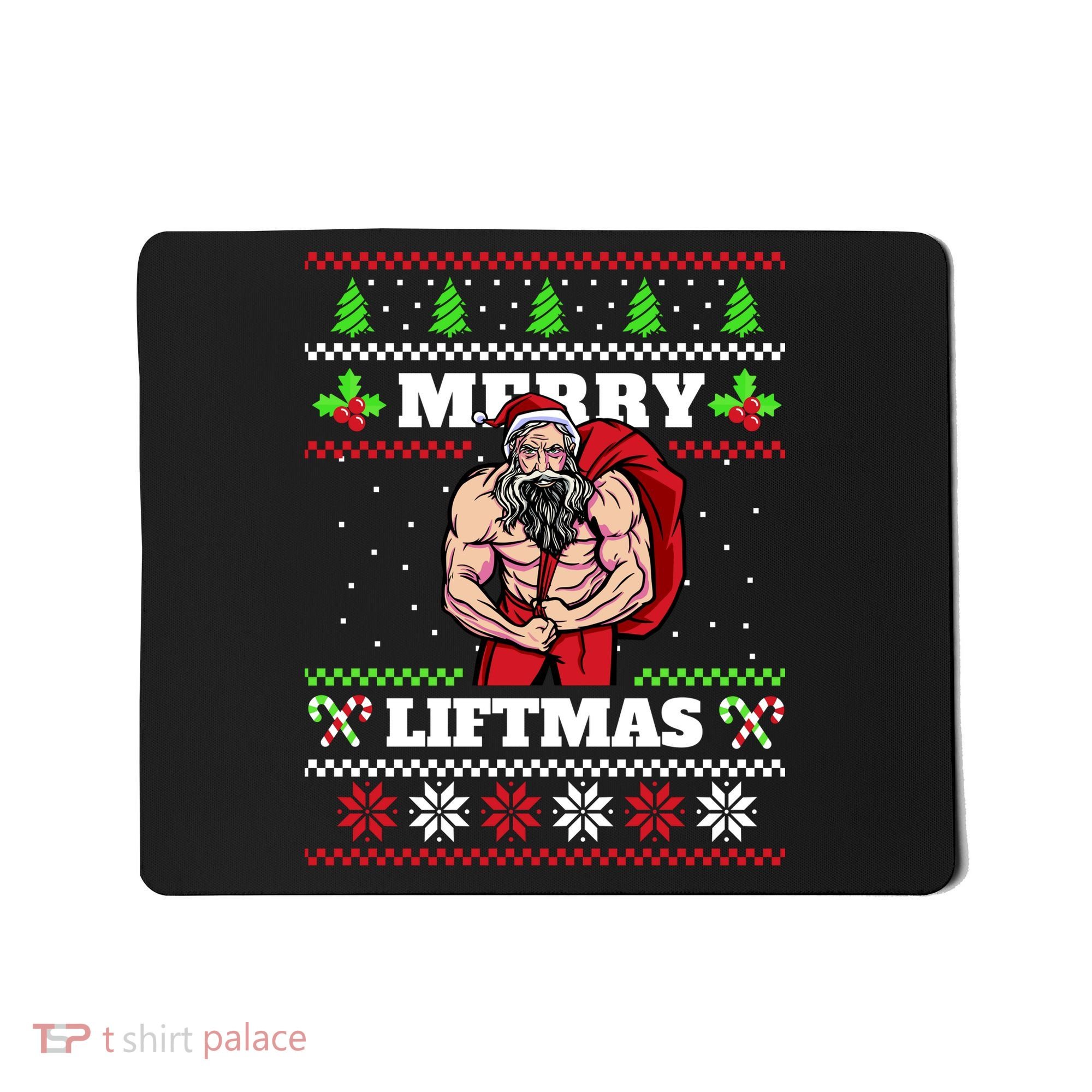 Merry Liftmas Funny Lifting Weights Jacked Santa Claus Ugly Christmas Mousepad