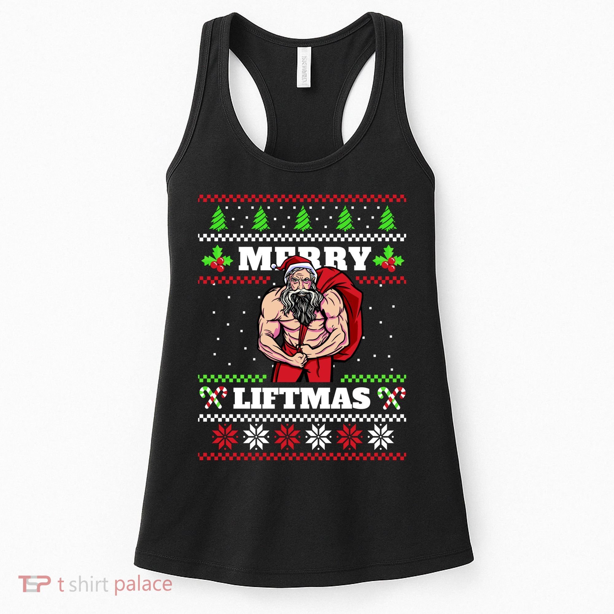 Merry Liftmas Funny Lifting Weights Jacked Santa Claus Ugly Christmas Women's Tank Top