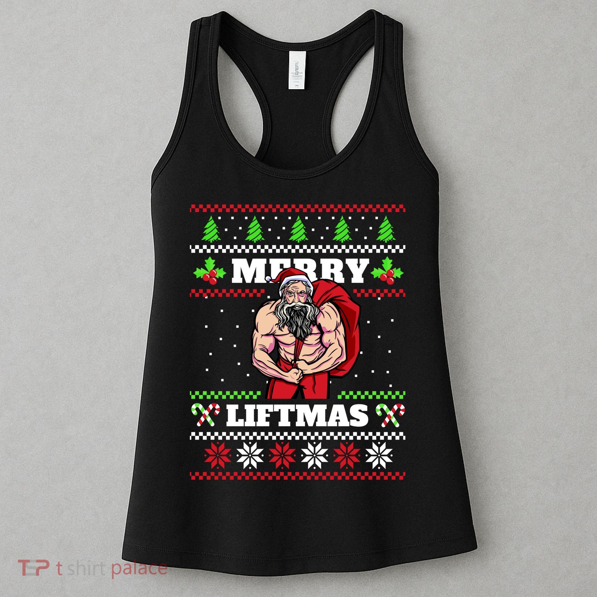 Merry Liftmas Funny Lifting Weights Jacked Santa Claus Ugly Christmas Women's Tank Top