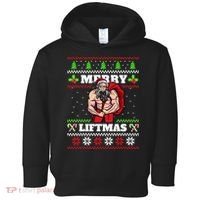 Merry Liftmas Funny Lifting Weights Jacked Santa Claus Ugly Christmas Toddler Hoodie thumb 0
