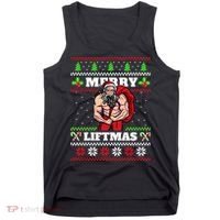 Merry Liftmas Funny Lifting Weights Jacked Santa Claus Ugly Christmas Tank Top thumb 0