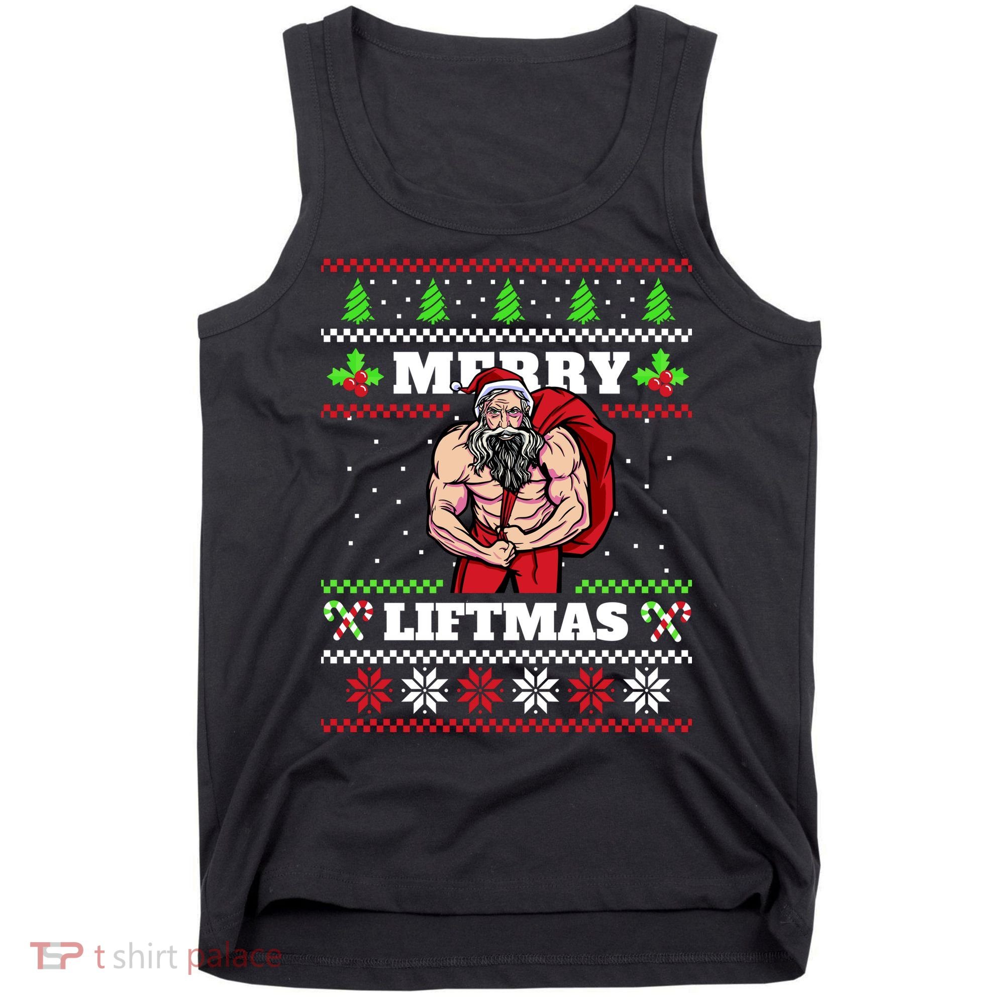Merry Liftmas Funny Lifting Weights Jacked Santa Claus Ugly Christmas Tank Top