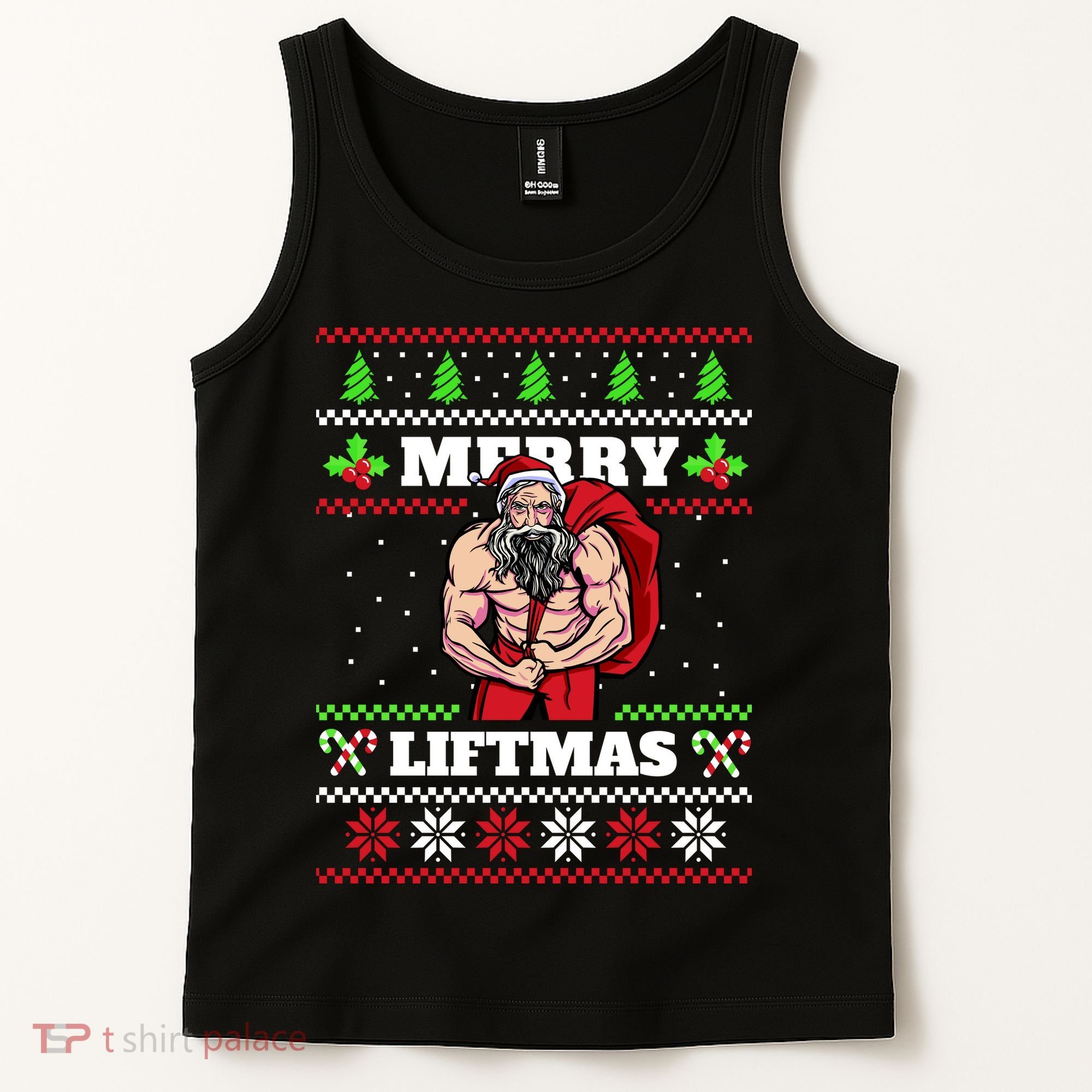 Merry Liftmas Funny Lifting Weights Jacked Santa Claus Ugly Christmas Tank Top
