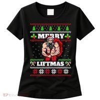 Merry Liftmas Funny Lifting Weights Jacked Santa Claus Ugly Christmas Women's T-Shirt thumb 0