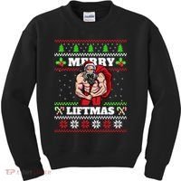 Merry Liftmas Funny Lifting Weights Jacked Santa Claus Ugly Christmas Kids Sweatshirt thumb 0