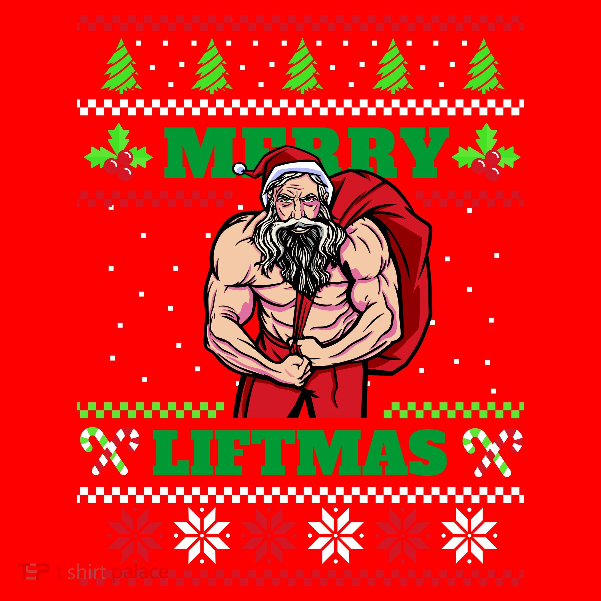 Merry Liftmas Funny Lifting Weights Jacked Santa Claus Ugly Christmas Santa Hat