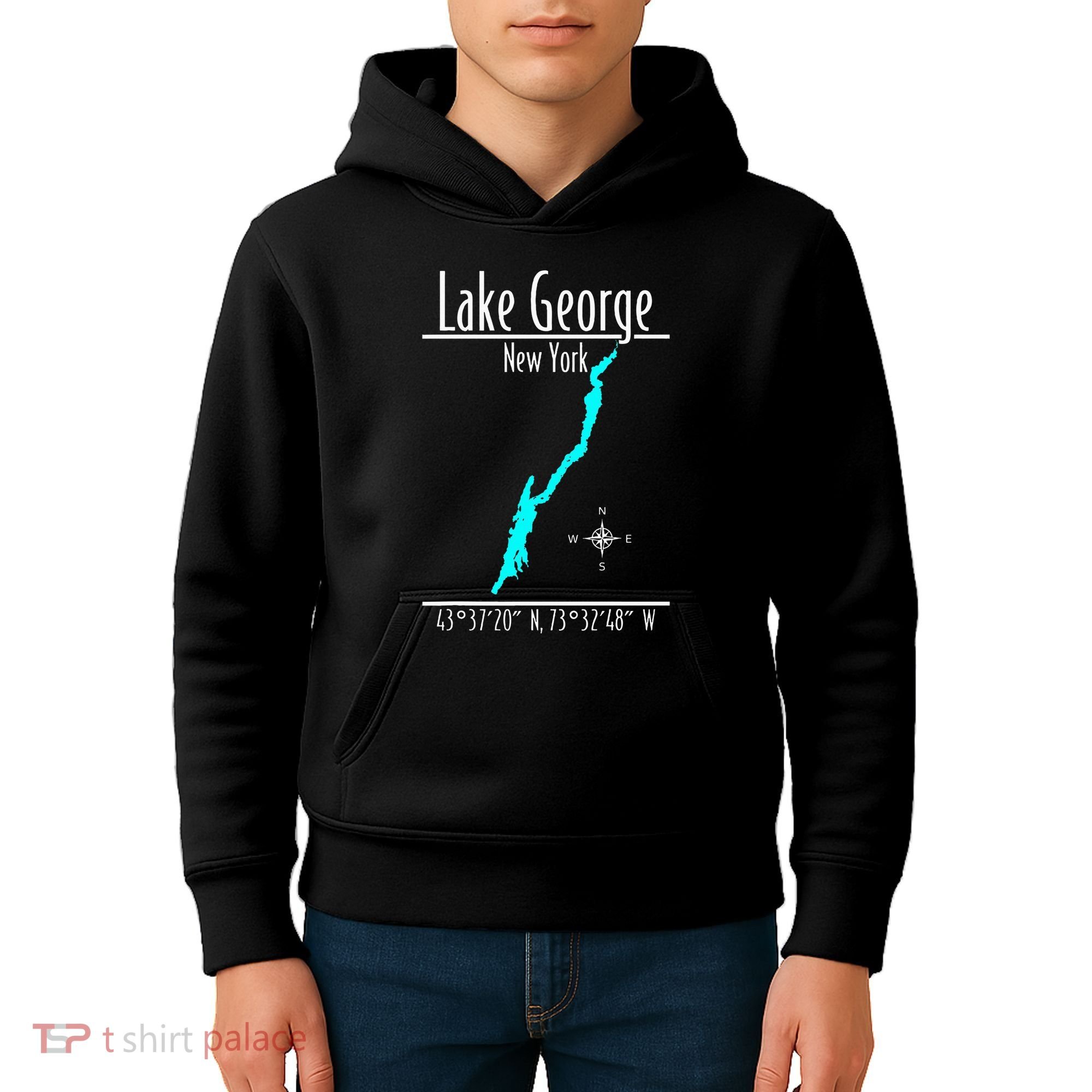 Modern Lake George New York Kids Hoodie