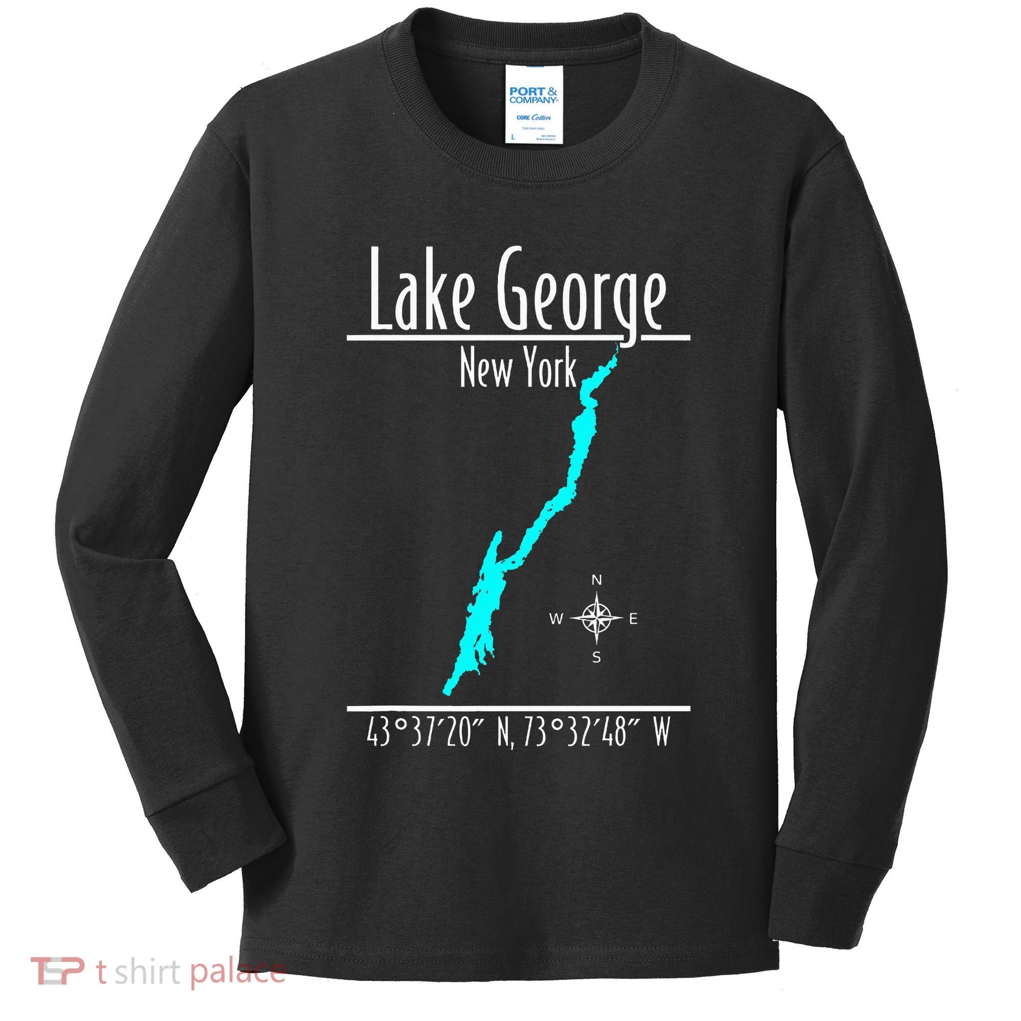 Modern Lake George New York Kids Long Sleeve Shirt