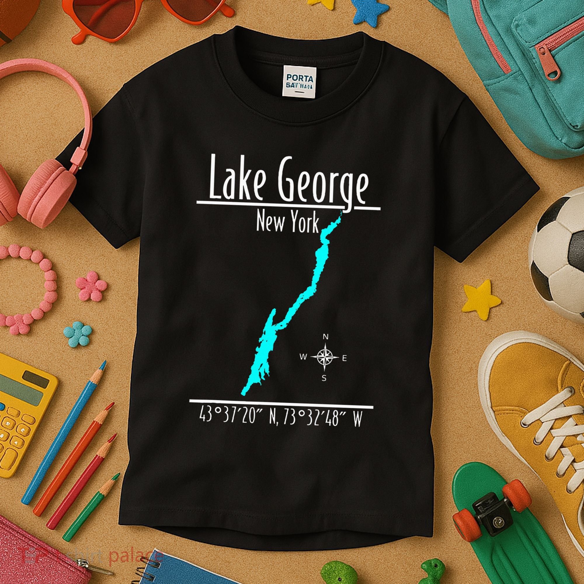 Modern Lake George New York Kids T-Shirt