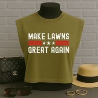 Make Lawns Great Again Funny Lawn Mower Dad Gardener Garment-Dyed Women's Muscle Tee thumb 3