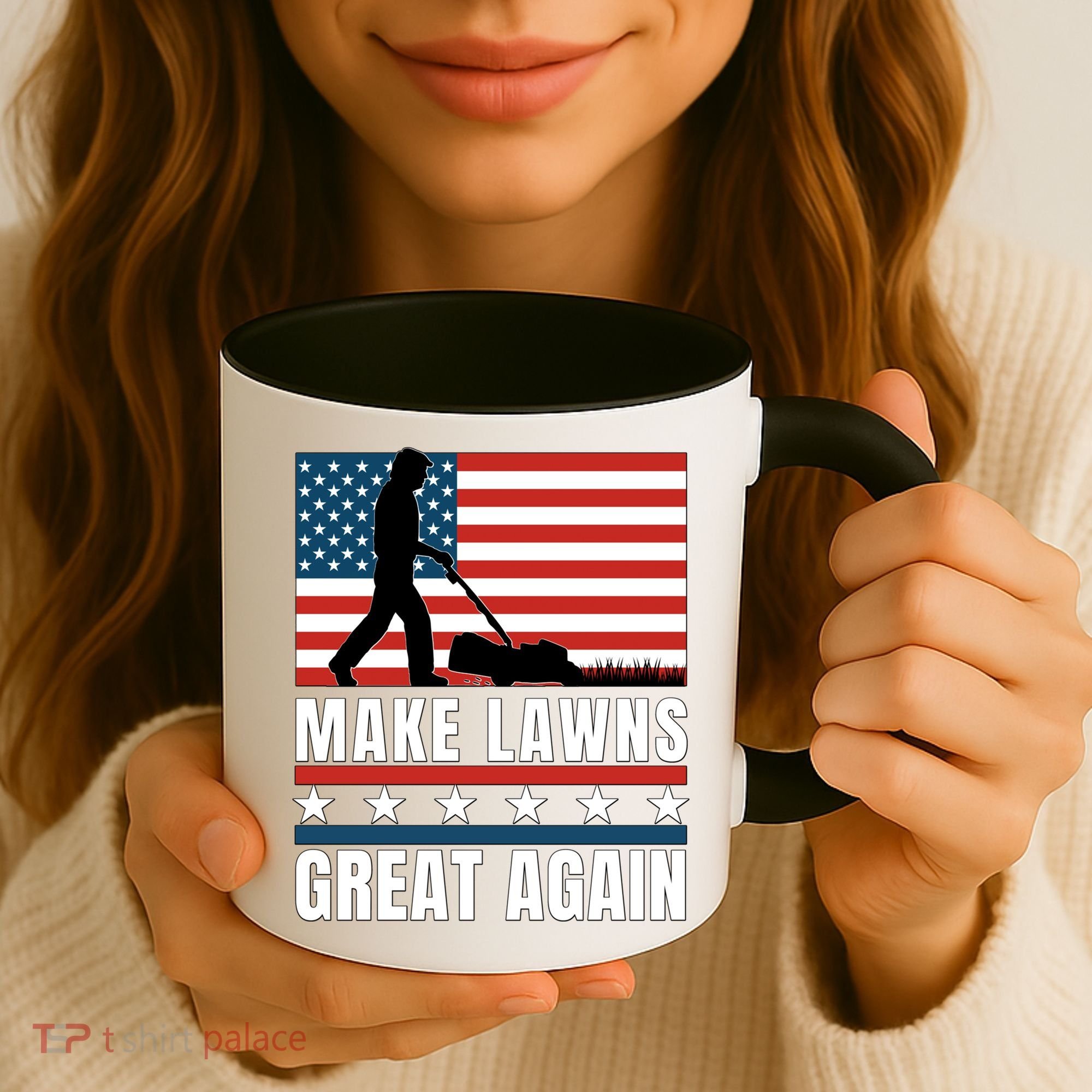 Make Lawns Great Again Funny Lawn Mower Patriotic Usa Flag Gift Coffee Mug