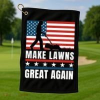 Make Lawns Great Again Funny Lawn Mower Patriotic Usa Flag Gift Golf Towel thumb 1