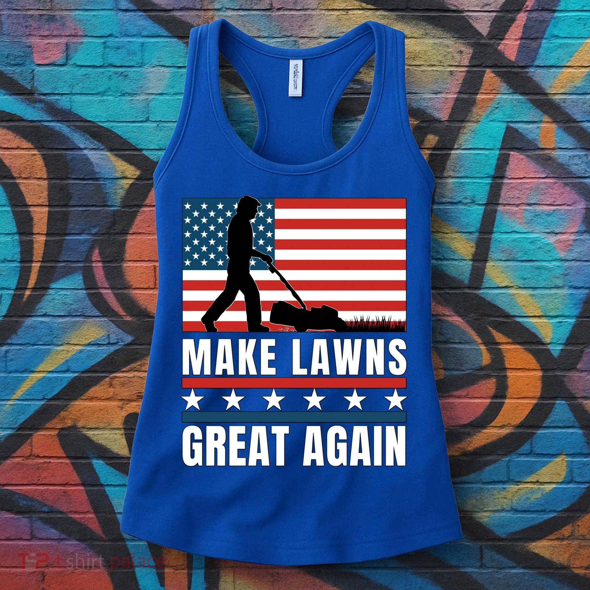 Make Lawns Great Again Funny Lawn Mower Patriotic Usa Flag Gift Women's Tank Top