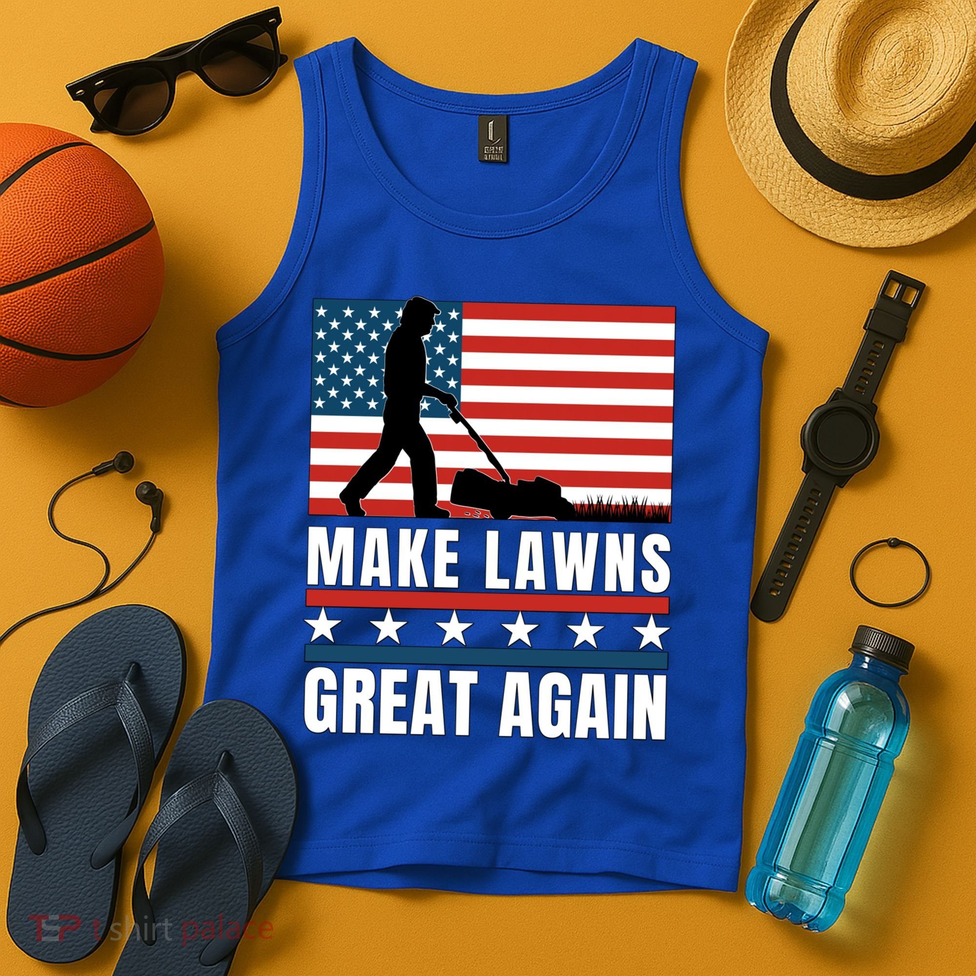 Make Lawns Great Again Funny Lawn Mower Patriotic Usa Flag Gift Tank Top