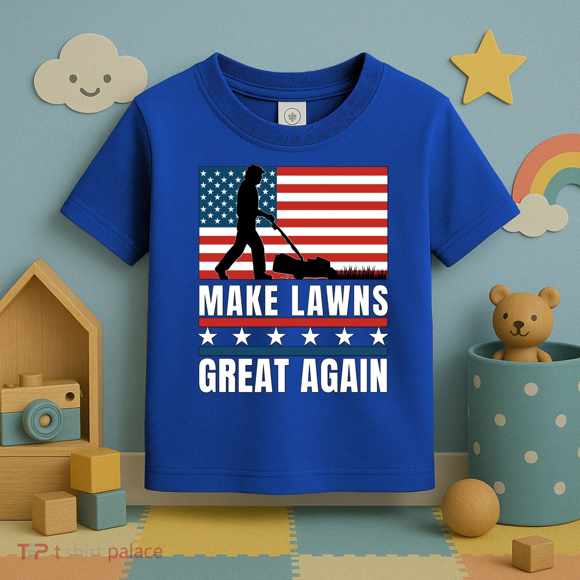 Make Lawns Great Again Funny Lawn Mower Patriotic Usa Flag Gift Toddler T-Shirt