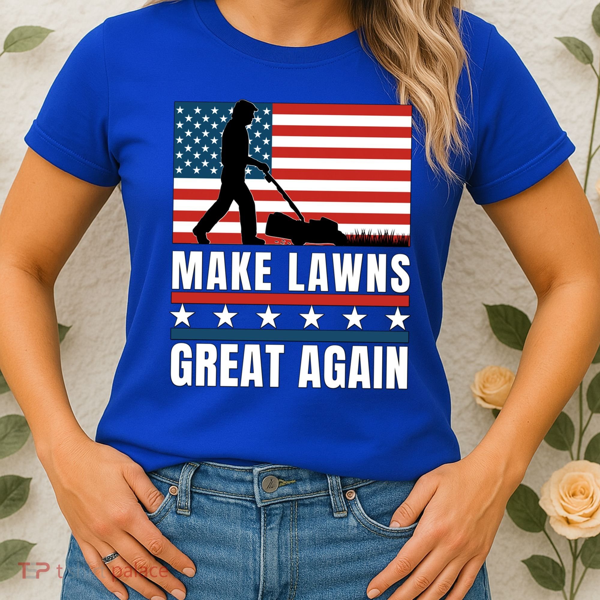 Make Lawns Great Again Funny Lawn Mower Patriotic Usa Flag Gift Women's T-Shirt