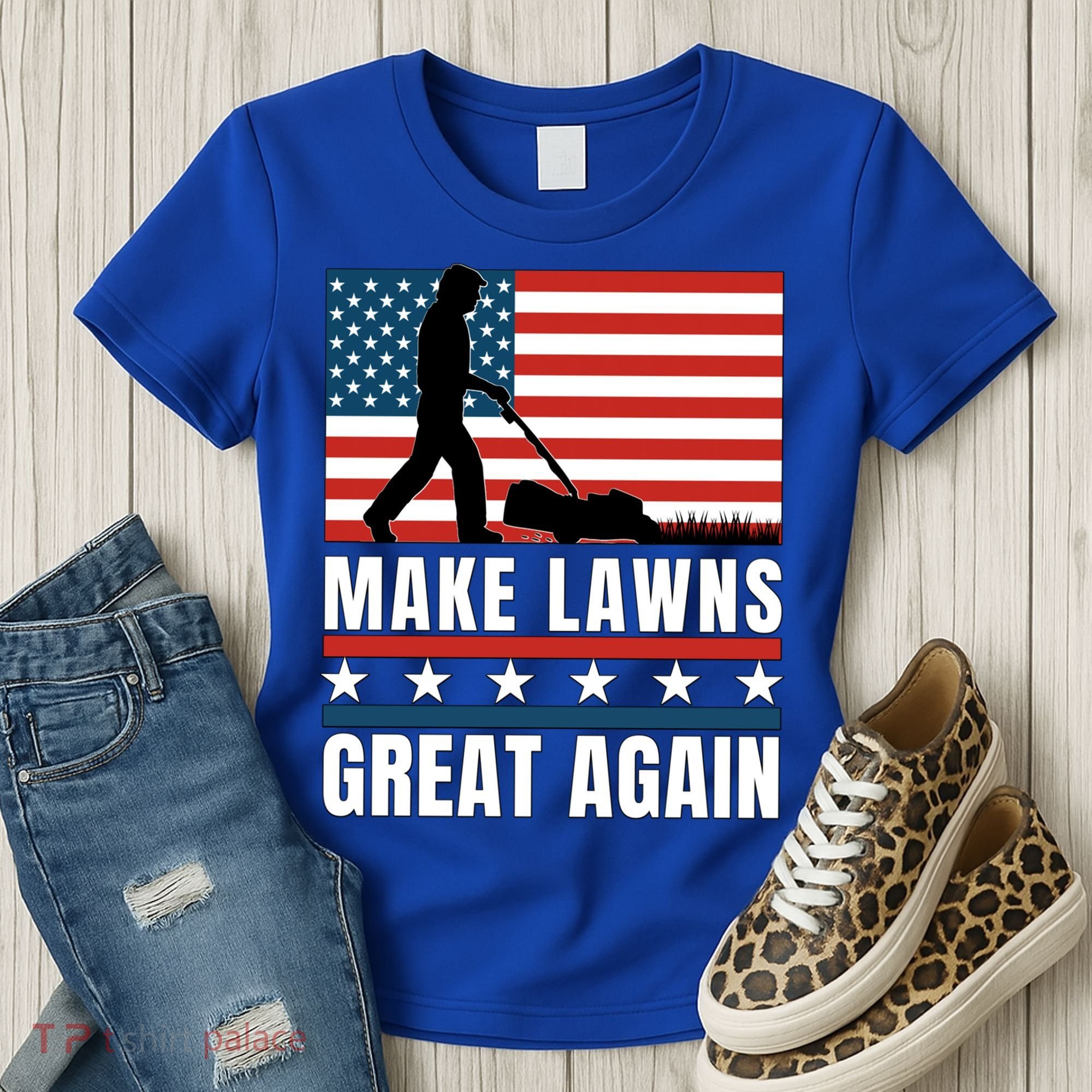 Make Lawns Great Again Funny Lawn Mower Patriotic Usa Flag Gift Women's T-Shirt